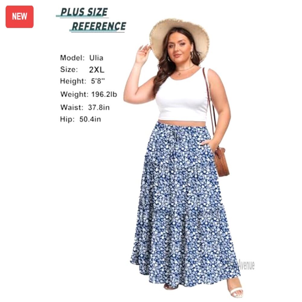 High Waisted Maxi Skirt with Pockets, Flowy Boho Floral Tiered Design for Summer - Picture 6 of 7